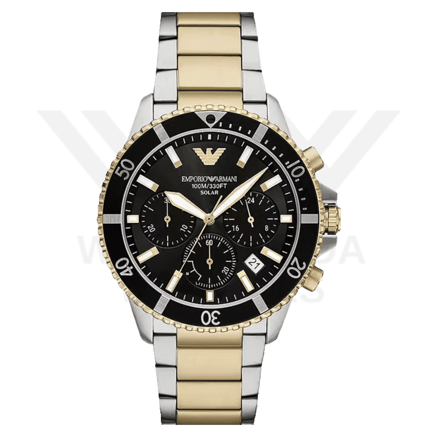 EMPORIO ARMANI WORLD EXPLORER SOLAR-POWERED CHRONOGRAPH TWO-TONE STAINLESS STEEL WATCH