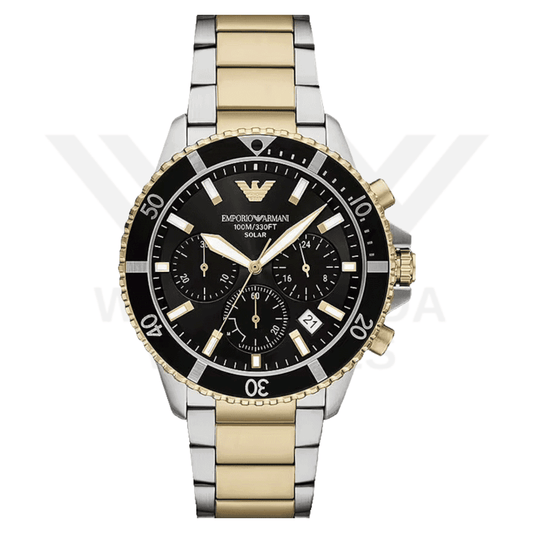 EMPORIO ARMANI WORLD EXPLORER SOLAR-POWERED CHRONOGRAPH TWO-TONE STAINLESS STEEL WATCH