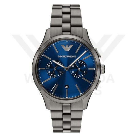 EMPORIO ARMANI MEN'S CHRONOGRAPH GUNMETAL STAINLESS STEEL WATCH WITH NAVY BLUE DIAL