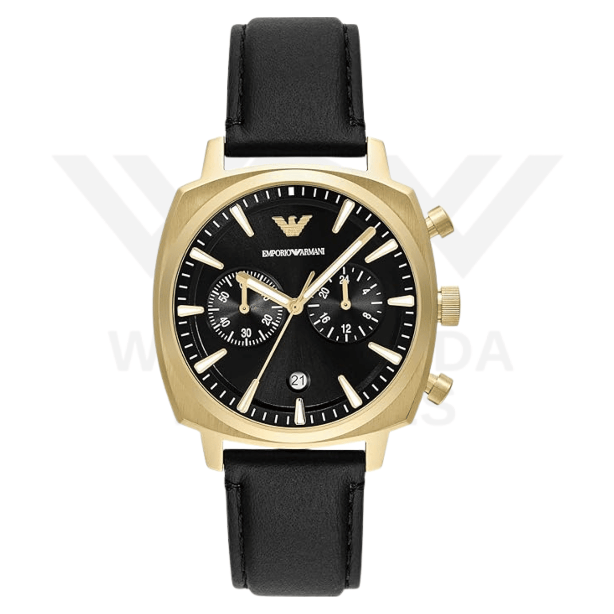 EMPORIO ARMANI CHRONOGRAPH BLACK LEATHER WATCH