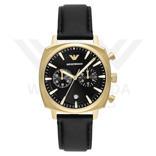 EMPORIO ARMANI CHRONOGRAPH BLACK LEATHER WATCH