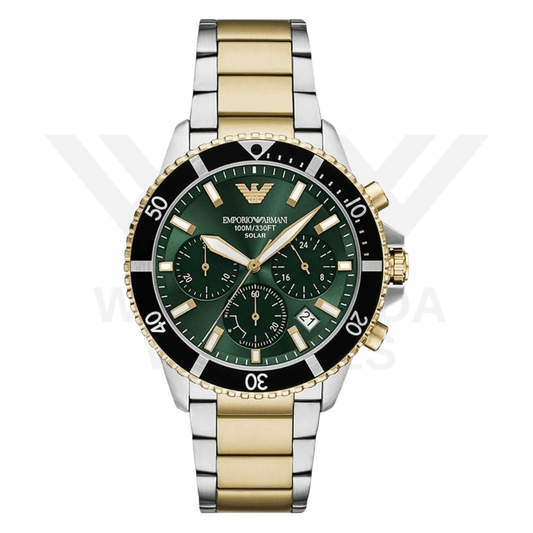 EMPORIO ARMANI WORLD EXPLORER SOLAR-POWERED DIVER-STYLE QUARTZ CHRONOGRAPH WATCH