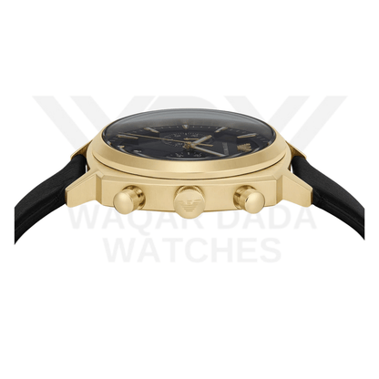 EMPORIO ARMANI CHRONOGRAPH BLACK LEATHER WATCH