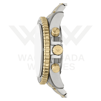 EMPORIO ARMANI WORLD EXPLORER SOLAR-POWERED CHRONOGRAPH TWO-TONE STAINLESS STEEL WATCH