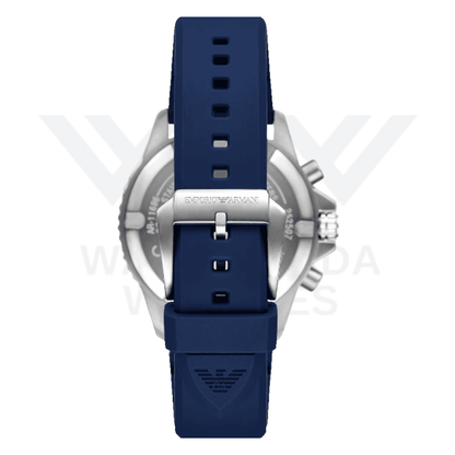 EMPORIO ARMANI WORLD EXPLORER SOLAR-POWERED CHRONOGRAPH BLUE SILICONE STRAP WATCH