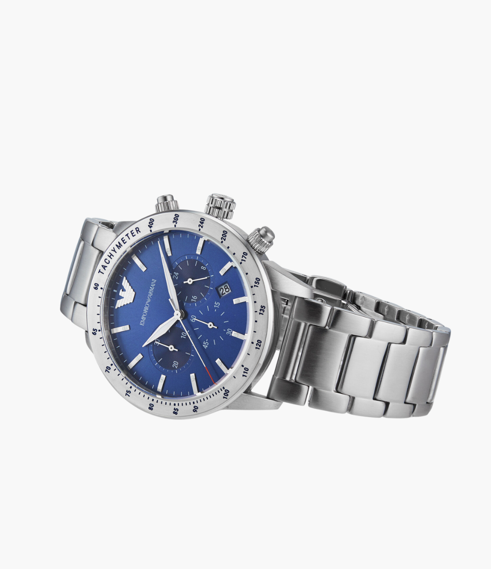 Emporio Armani Chronograph Blue Dial Men’s Wrist Watch With Date with stainless steel